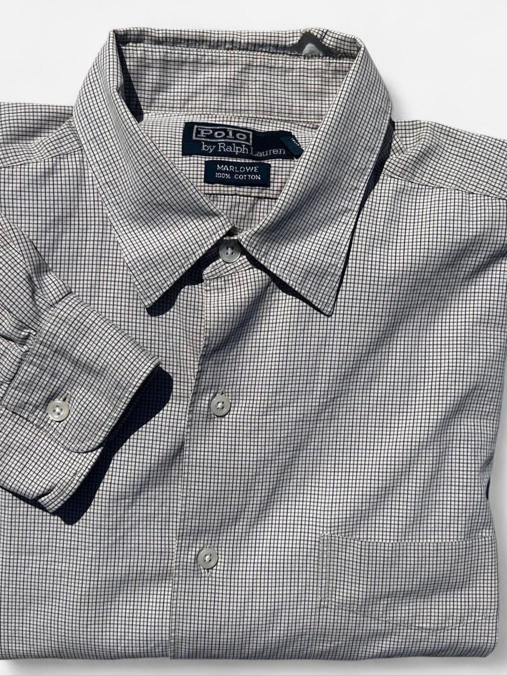 Polo by Ralph Lauren Men's Navy & Khaki Micro-Check Dress Shirt LG